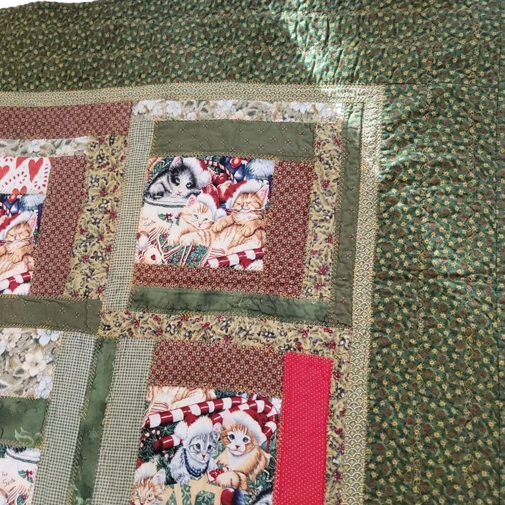 Handmade Christmas Kittens Patchwork Quilt Throw Lap 33
